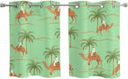 2 Panel Kitchen Cafe Curtains, Desert Camels Sunlight Filtering Nature Air Through, Home Decor Window Covering Tier Curtains for Living Room 55W x 39L inch Tropical Date Palm Trees Animal Green