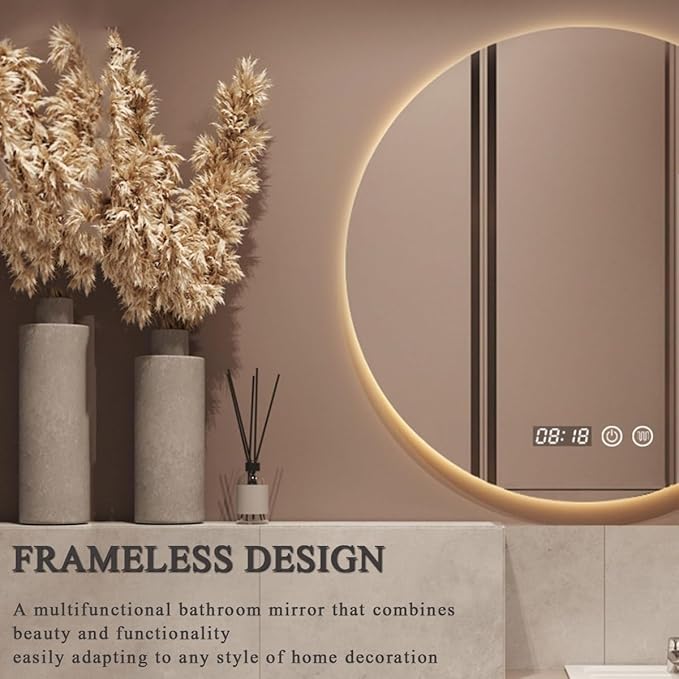 LTSRLL Frameless Illuminated LED Bathroom Wall Mirror with Touch, Demister Pad and Dimmable Lights & 3 Colors for Makeup Shaving and Bath Vanity IP44(Backlight,50cm/19.7in)