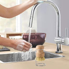 Kitchen Brush, Scrubber Cleaner with Wooden Handle and Drain Rack, Dish Scrubber for Sink Pots Pans Shower Bathroom Grout Tile Washing