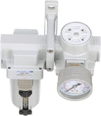 PneumaticPlus SAU420-N04G-MEP Compressed Air Filter Regulator Combo 1/2" NPT - Metal Bowl, Manual Drain, Bracket, Gauge