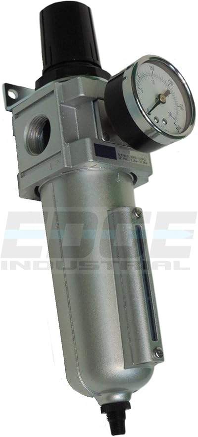 HEAVY DUTY COMPRESSED AIR FILTER REGULATOR COMBO PIGGYBACK, METAL BOWL, VISIBLE SIGHT GLASS, 5 MICRON ELEMENT (3/4" AUTO DRAIN)
