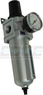 HEAVY DUTY COMPRESSED AIR FILTER REGULATOR COMBO PIGGYBACK, METAL BOWL, VISIBLE SIGHT GLASS, 5 MICRON ELEMENT (3/4" AUTO DRAIN)