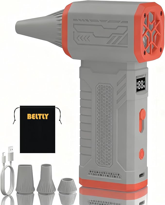 Compressed Air Duster, 130K RPM Powerful Cordless Electric Mini Blower with Display, 10-Gear Adjustable Jet Fan with Fast Charging, Rechargeable Dust Blower for Home, Outdoor and Car (Gray, Blow)