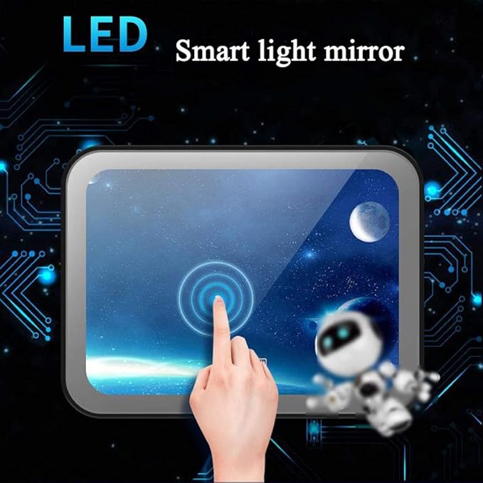 Bathroom Mirror with LED Light and Demister Pad Wall Mounted Mirror Makeup Shaving Mirror Smart Touch Switch (Black 600 * 800mm)