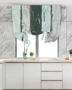 Tie Up Curtains for Windows, Blue Teal Adjustable Balloon Nature Linen Textured Kitchen Curtain, Vintage Wooden Retro Art Farmhouse Barns Room Darkening Curtains for Glass Door, 42 x 45 in