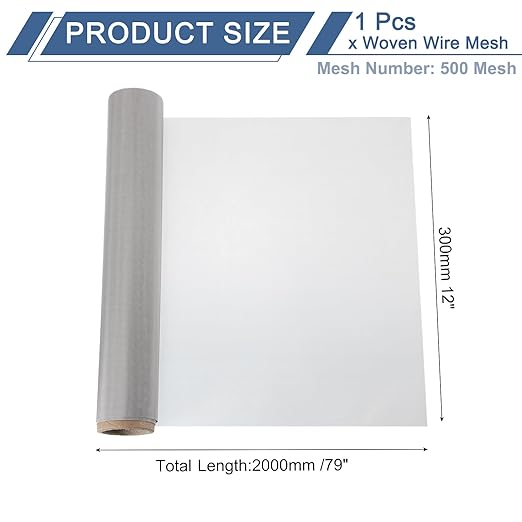 uxcell 500 Mesh 79" x 12" Woven Wire Mesh, 304 Stainless Steel Air Vent Filter Screen, Window Screen Mesh for DIY Projects Vents Cover Filtration Animals Fence