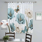 Blue Tulips Living Room Curtains 84 Inch Length, Window Curtains Tab Top, Watercolor Flowers Butterfly Spring Farmhouse Blue Light Filtering Window Treatments Drapes 52"x84" 2 Panel
