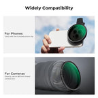 K&F CONCEPT 67mm Clip-on ND2-32 Phone Camera Lens Filter Kit, Multi-Coated Variable Neutral Density Light Reduction Filter Compatible with iPhone 16 15 14 13 12 11 and Other Smart Phone