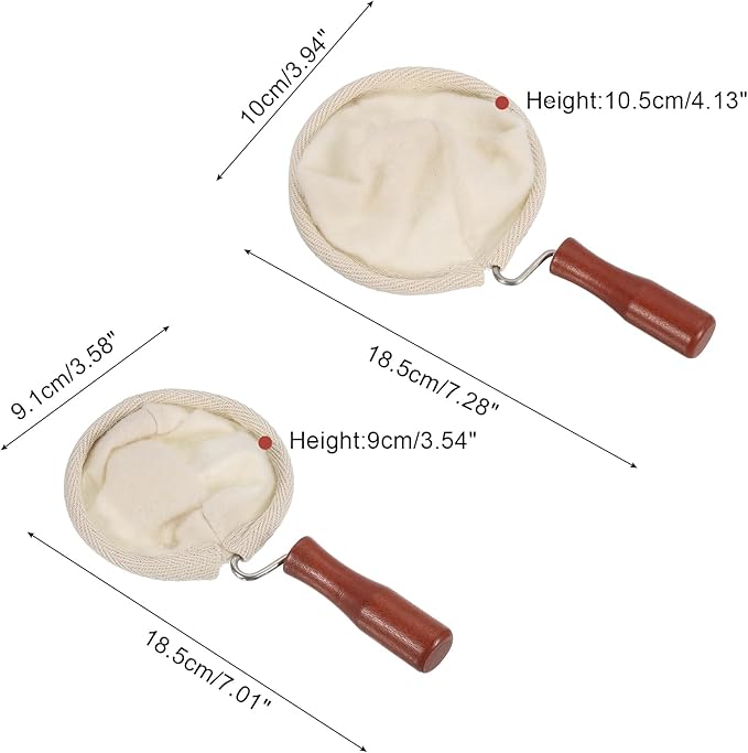 uxcell 2 Pcs Cloth Coffee Filter Bags, Coffee Sock Filter, Reusable Coffee Strainer with Wooden Handle, Small, Medium, Beige