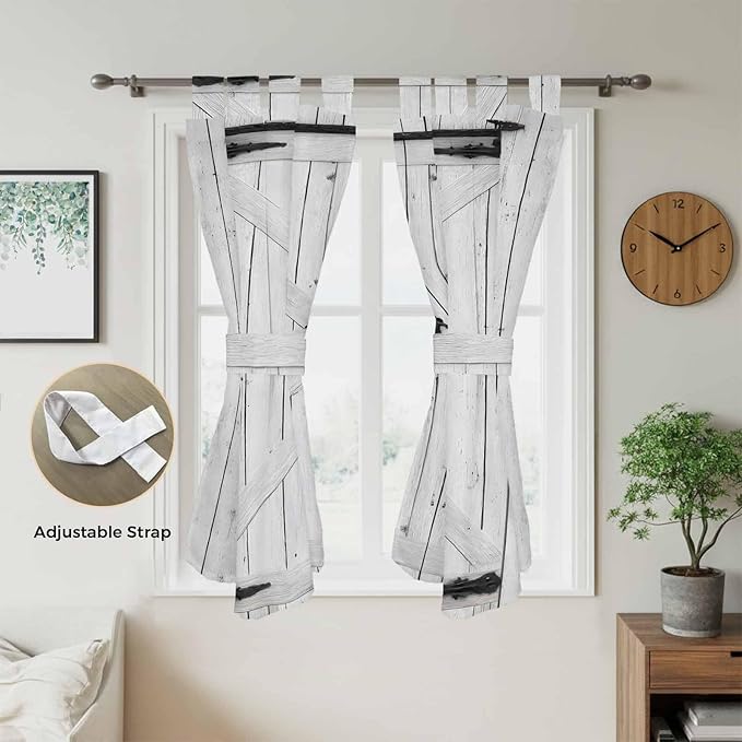 Farmhouse Wood Grain Living Room Curtains 84 Inch Length, Window Curtains Tab Top, Vintage Country Barn Gate Grey Light Filtering Window Treatments Drapes 42"x84" 2 Panel