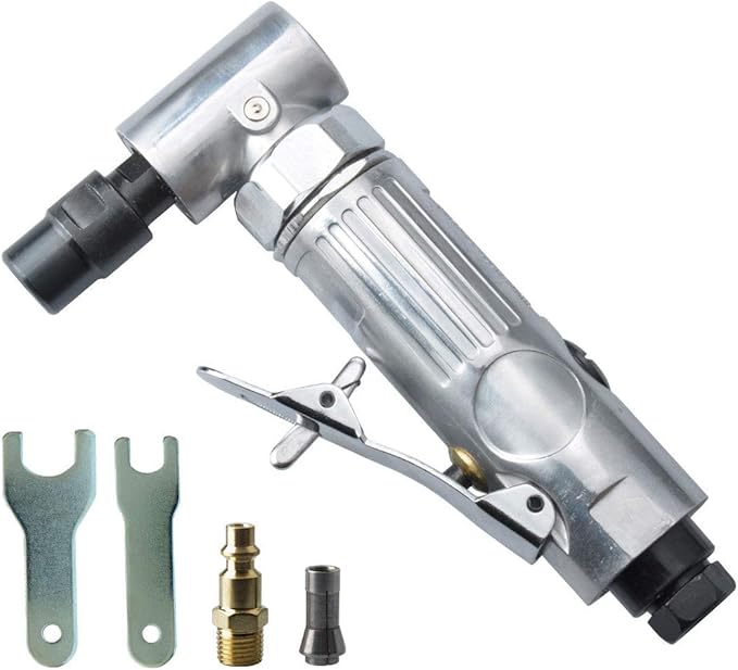 1/4-Inch 90° Angle Air Die Grinder, Mini Pneumatic Angle Die Grinder, Compact Air-Powered Grinder for Grinding, Polishing, Porting, and Deburring - Polished Finish