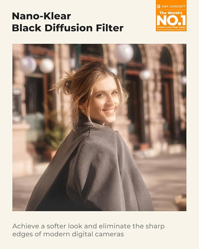 K&F CONCEPT 62mm Black Diffusion 1/2 Filter Mist Cinematic Effect Filter with 18 Multi-Layer Coatings for Video/Vlog/Portrait Photography (K-Series)