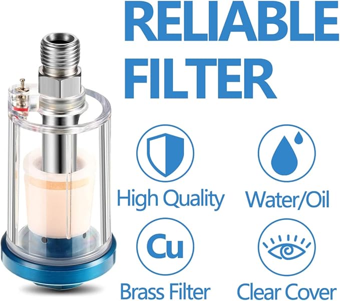 2 Pcs Mini in-Line Air Filter Water Oil Separator for Air Line with 5 Pcs Spray Tool Filter,1/4'' NPT Inlet and Outlet Oil Water Separator Airbrush Filter Moisture Separator