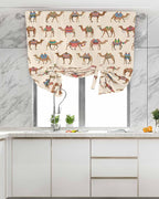 Tie Up Curtains for Windows, Summer Camels Adjustable Balloon Nature Linen Textured Kitchen Curtain, Farmhouse Retro Cartoon Desert Animals Tie Up Light Filtering Curtains for Decor, 34 x 45 In