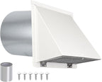 10 Inch Hooded Wall Vent with Screen and Damper,Galvanized Steel Exterior Wall Exhaust Vent Cover Cap for Kitchen Range Hood Duct Ventilation Outside Air Exhaust Applications,White