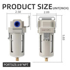 Air Line Filter,3/8" NPT Port for Clean Air System AF3000-03,Air Dryer for Compressor,0-150PSI,5 Micron Brass Element,Semi-Auto Drain, Poly Bowl,Bracket