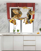 Tie Up Curtains for Windows, Cows Sunflowers Adjustable Balloon Nature Linen Textured Kitchen Curtain, Spring Floral Bees Farmhouse Barn Blackout Curtains for Living Room, 46 x 63 Inches
