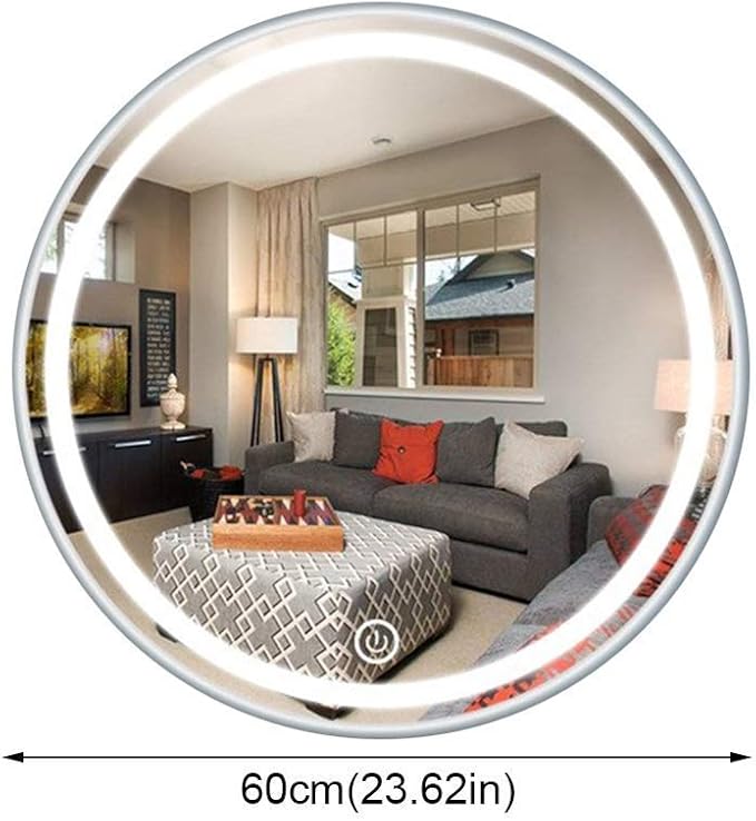 Round Waterproof LED Bathroom Wall Makeup Mirrors with White Light Sensor Touch Control and Demister Pad (Color : with Frame Size : 70cm) (Without Frame 60cm)
