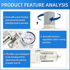 MEANLIN 3/8" NPT 3 in 1 Air Drying System Particulate Air Filter, Air Pressure Regulator Combo, with 150 PSI Gauge and Valve Shut Off Switch for Air Compressor and Pneumatic Tools