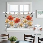 Retro Floral Kitchen Curtains 36 Inch Length, Small Window Curtains Tab Top, Red Yellow Tulips Barm Doors Farmhouse Wooden Light Filtering Short Window Treatments Tier Drapes 27.5"x36" 2 Panel