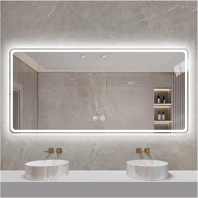 Smart Illuminated LED Bathroom Mirror，Bathroom Mirror with LED Lights，Energy-Saving LED Smart Mirrors，LED Mirror for Bathroom，with Demister Pad and Smart Touch Switch(H75*W100cm/H29.5*W39.4IN)