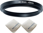 40.5mm Lens to 43mm Camera Lens Adapter 40.5mm to 43mm Step Up Ring Adapter Ring for All Brands of UV ND CPL, with Premium Lens Wiping Cloth 2 Pack (40.5mm-43mm)
