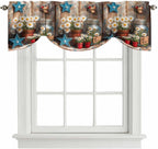 Country Flower Tie Up Valance for Window, Western Texas Star Butterfly Barn Door Adjustable Balloon Window Shade Valance Curtain for Kitchen Cafe Bathroom Window Treatment Panel 60''x18''