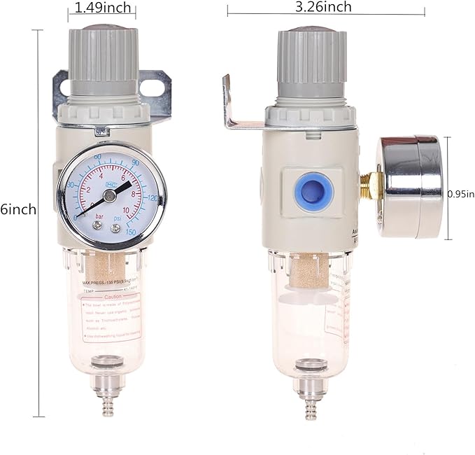 1/4"NPT Air Filter Regulator Combo Piggyback, Water-Trap Air Tool Compressor Filter with Gauge AFR2000