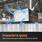 POWERTEC 3-Speed Remote Controlled Air Filtration System Woodworking (300/350/400 CFM), Hanging Air Filter for Dust Collector & Workshop, Air Purifier for Garage (AF4001)
