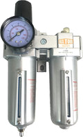 3/4" NPT HEAVY DUTY Compressed Air In Line Filter Regulator Lubricator Oiler Combo Piggyback, Metal Bowl, 5 Micron Element, Adjustable From 7 to 215 PSI (MANUAL DRAIN)