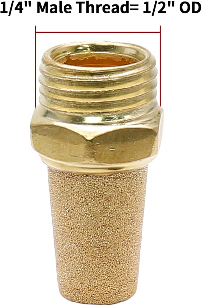 Zorfeter 10pcs Pneumatic Brass Exhaust Muffler Filter, 1/4" NPT Male Thread Hex Sintered Silencer Air Line Fitting