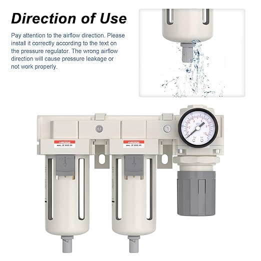 AIRZOE 3/4" NPT Air Dryer for Compressor-Air Compressor Water Separator AC4110-06,Double Air Compressor Filter,Air Pressure Regulator Combo,5 Micron Brass Element,Semi-Auto Drain,0-145 psi Gauge