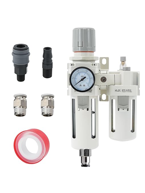 1/2" PT Compressed Air Filter Regulator Lubricator Combo Water/Oil Trap Separator Air Filter Pressure Regulator Manual Drainage AC4010-04D (1/2" NPT, Automatic Drainage)