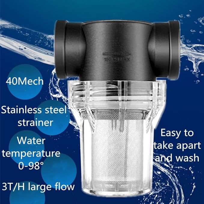 Sediment Filter - 3/4 Female Thread Inline Strainer for Garden Hose, Pressure Washer, RV with 100 Mesh Screen Water Pump Strainer