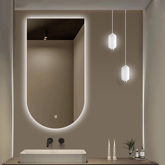 Wall Mirror Arched Bathroom Mirrors, 3-Color Lighted Bathroom Makeup Mounted Mirror, with Demister Pad, Dimming Function for Bathroom Living Room Bedroom Entryway(19.6"x35.4"/50x90cm)