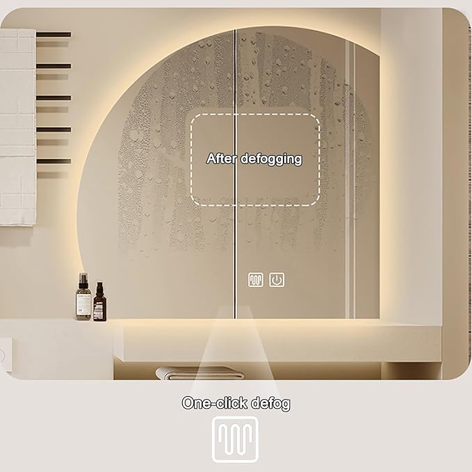 Bathroom Wall Mounted Mirror, LED Illuminated Vanity Mirror with Demister Pad, Mirror for Wall Decor Mirror with Anti-Fog, Dimmable Light Function, Touch Switch (Color : Right Cut, Size : 39.