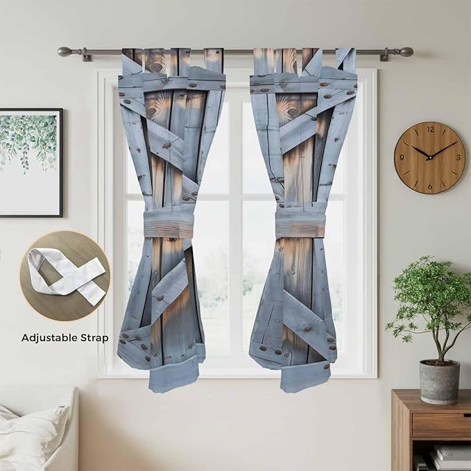 Farmhouse Wood Grain Living Room Curtains 84 Inch Length, Window Curtains Tab Top, Vintage Country Barn Gate Textured Light Filtering Window Treatments Drapes 42"x84" 2 Panel