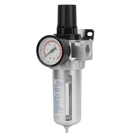 1/2" NPT Air Filter Regulator 0-150Psi with Pressure Gauge, Compressed Air Compressor Water Oil Separator for Pneumatic Tools (Silver)