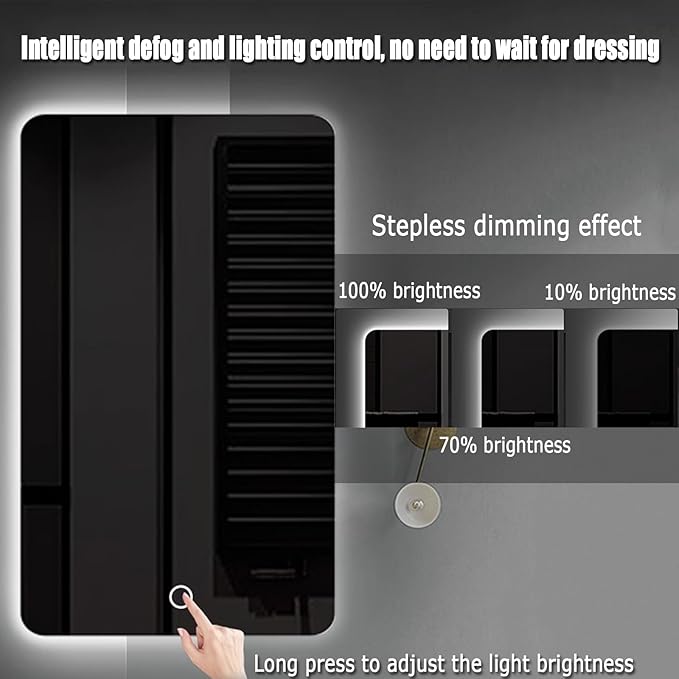 Bathroom Mirror with LED Lights, Backlit Illuminated Bathroom Mirror Wall Mounted Multifunction Vanity Mirror with 3 LED Light Color Dimmable and Demister Pad,(B,H50*W70CM/H19.6*W27.5IN)