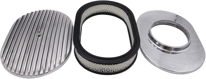 1 Set SHLPDFM Air Cleaner Polished Aluminum Silver 12"" Oval Full Finned Air Cleaner Assembly Fits for Chevy, Ford, & Mopar Hot Rod