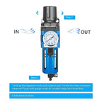 NANPU 1/2" NPT Compressed Air Filter Regulator Combo Piggyback, 5 Micron Brass Element, Poly Bowl, Manual Drain, Metal Bracket, 0-150 psi Gauge - AW4000-04M