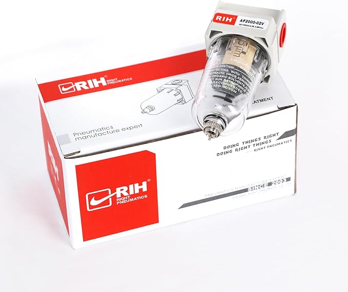 RIH 1/4" NPT Air Dryer for Compressor, Air compressor water separator,air compressor filter,AF2000-02 Manual Drain,5 Micron Brass Element, Poly Bowl 0-150 psi 5μm