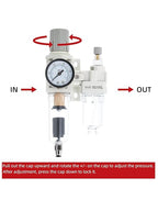 1/4" PT Compressed Air Filter Regulator Lubricator Combo Water/Oil Trap Separator Air Filter Pressure Regulator Automatic Drainage AC2010-02D (1/4" NPT, Automatic Drainage)