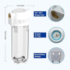 Whole House/RV Water Filter Housing Clear, 10" X 2.5" Inline Sediment Water Filter for RV, Home, Garden, Aquarium, Maple Syrup RO System, 3/4" NPT Brass Port,R-Type O-Ring,Heavy Duty Bracket-1025CBH