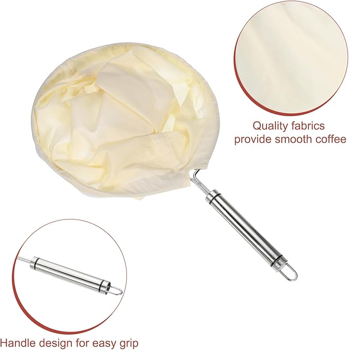 uxcell 1 Pcs Cloth Coffee Filter Bags, Coffee Sock Filter, Reusable Coffee Strainer with Stainless Steel Handle, Large, Yellow