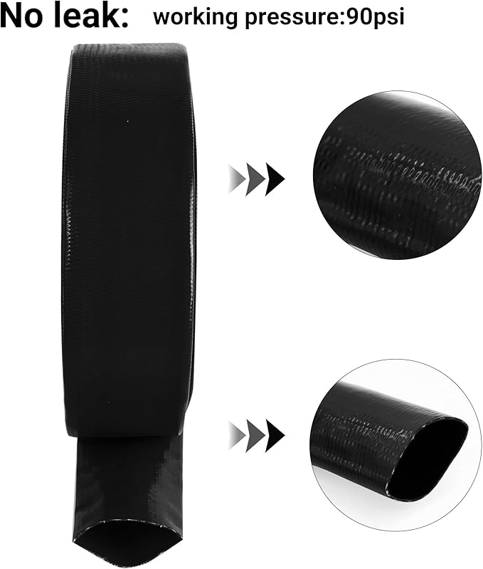 2.5" x 100 FT Pool Backwash Hose, Black Heavy Duty Reinforced PVC Lay Flat Water Discharge Hose for Swimming Pool Filter Pump,with 2 Clamp