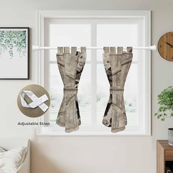 Funny Farm Animals Bedroom Curtains 63 Inch Length, Window Curtains Tab Top, Vintage Barn Brown Sunflowers Light Filtering Window Treatments Drapes 42"x63" 2 Panel