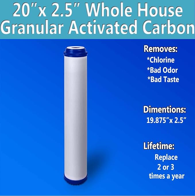 Standard Whole House Coconut Shell Granular Activated Carbon Water Filter 20” x 2.5” Fits 20” x 2.5” Housings. Remove Chlorine and Bad Odor. Compatible with EP-20, HX-CB-25-2010, F3WCB32 Pack of 20