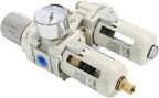 3/8" NPT Compressed Air Filter Regulator Lubricator Combo, Water/Oil Trap Separator with Pressure Gauge（0-150 PSI）, 5 Micron Brass Element, Manual Drain, Metal Bracket，3 in 1 FRL