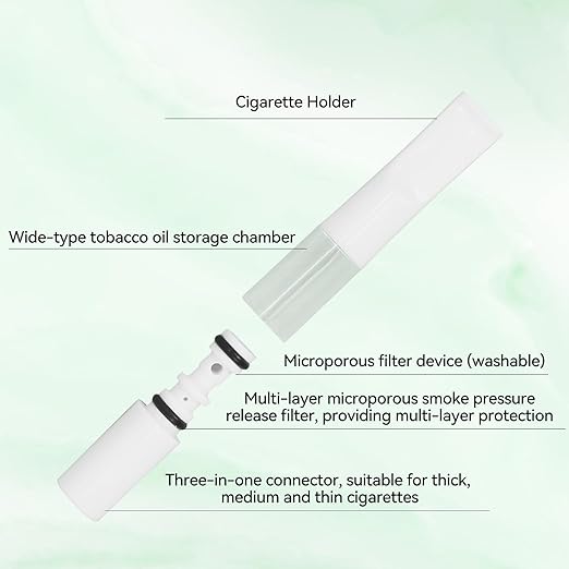 Cigarette Filters Pure White Set 10pcs Cigarette Holder Reusable Clean Tar Tobacco Filter with Multi-Filtering for Standard Size Cigarettes Ø8mm,Slim Cigarettes Ø6mm and Ø5mm